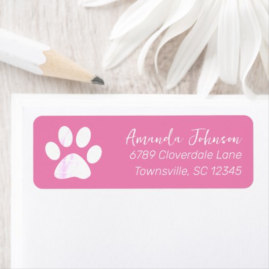 Roze Paw Print retour adres label (Insitu)