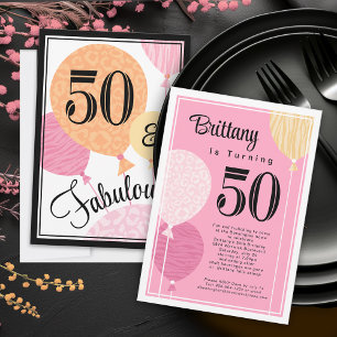 Roze Peach Fabulous 50 Verjaardag Uitnodiging