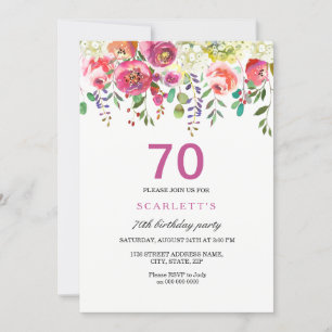 Roze Peach Flowers 70th Birthday Party Invitation Kaart