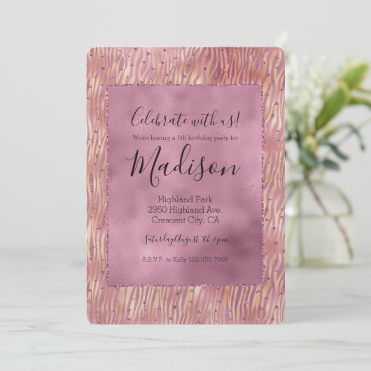 Roze Peach Glitzy Glitter Sparkle Zebra Print Kaart (Staand voorkant)