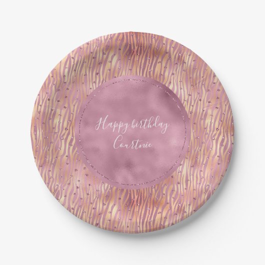 Roze Peach Glitzy Glitter Sparkle Zebra Print Papieren Bordje (Voorkant)