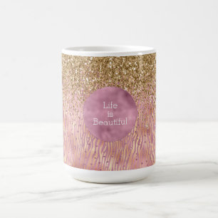 Roze Peach Glitzy Gold Glitter Sparkle Zebra Print Koffiemok