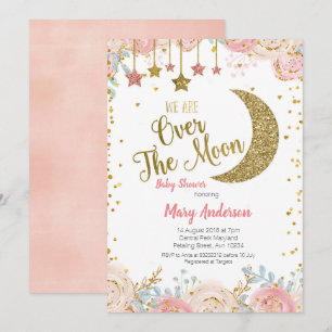 Roze Peach Gold Moon Baby shower voor meisje Kaart
