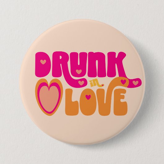 Roze Peach Retro Drink in Love Bride-to-Be Button (Voorkant)
