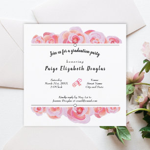 Roze Peach Rozen Graduation Party Uitnodigingen