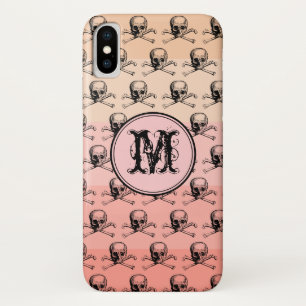 Roze peach schedel Halloween gepersonaliseerd mono iPhone X Hoesje