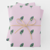 Roze Peacock Feather Wrapping Paper Sheet (In situ)
