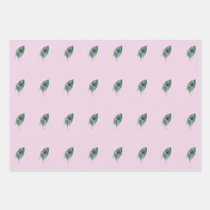 Roze Peacock Feather Wrapping Paper Sheet