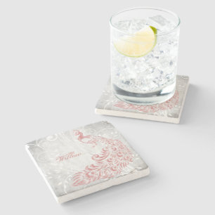 Roze Peacock op maat Stenen Onderzetter