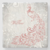 Roze Peacock op maat Stenen Onderzetter (Voorkant)