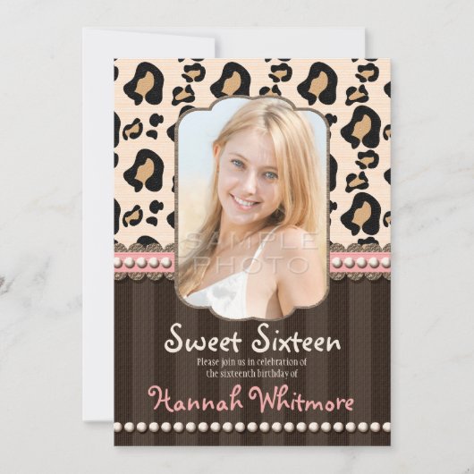 Roze Pearl Leopard Print Sweet 16 Kaart (Voorkant)