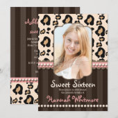 Roze Pearl Leopard Print Sweet 16 Kaart (Voorkant / Achterkant)