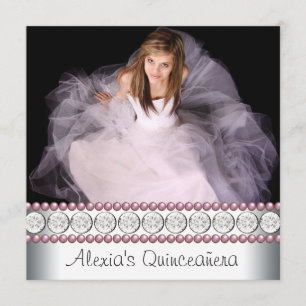 Roze Pearl White Roze Foto Quinceanera Kaart