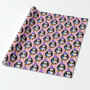 Roze Penguin Birthday Gift Wrap Cadeaupapier