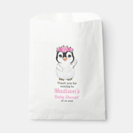 Roze Penguin Favor Bag, weggeeftas Bedankzakje (Voorkant)