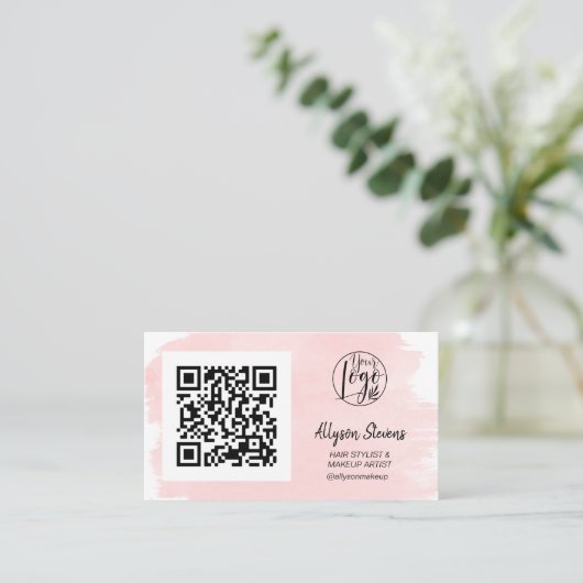 Roze penseelhaar make-up foto qr code logo visitekaartje (Staand voorkant)