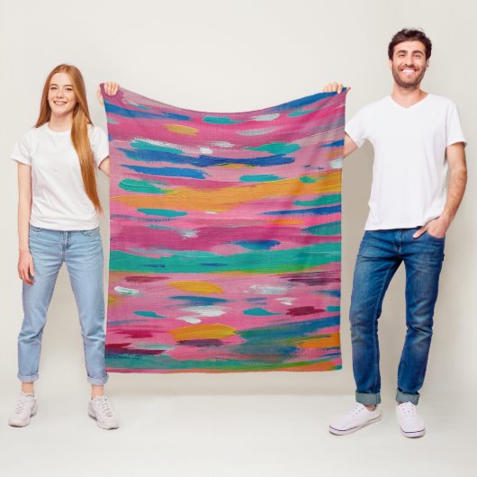Roze penseelstreken Abstracte afdrukken Fleece Deken (In situ)