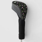 Roze Peonies Greenery Black Chic naam Golfheadcover (Schuin)
