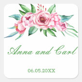 Roze PEONY bloemen GEPERSONALISEERD Vierkante Sticker (Voorkant)