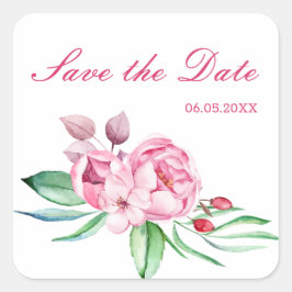 Roze PEONY-bloemen GEPERSONALISEERDE Square Sticke Vierkante Sticker