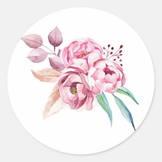 Roze PEONY bloemen Ronde Sticker (Voorkant)