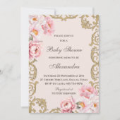 Roze Peony Rococo Floral Baby shower Kaart (Voorkant)
