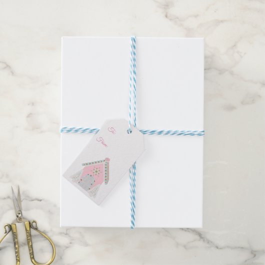 Roze peperkoek huis cadeau labels cadeaulabel (Met Touw)