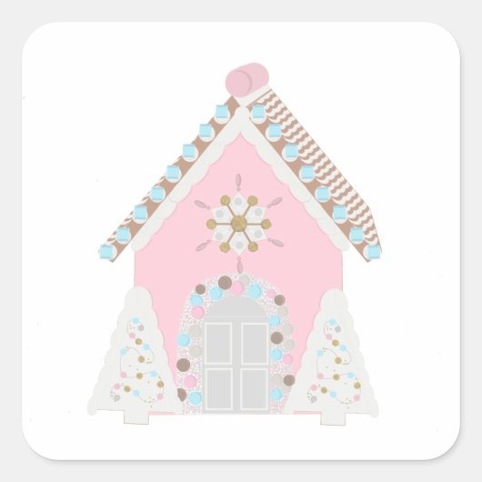 Roze peperkoek huis stickers (Voorkant)