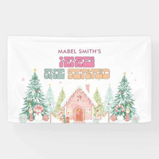 Roze peperkoek Winter Onederland 1e verjaardag Spandoek (Horizontaal)