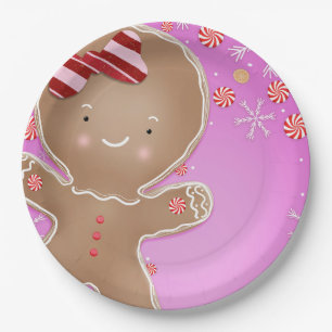 Roze Pepermunt Gengelmanskoek Kerstfeest Papieren Bordje