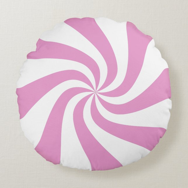 Roze Peppermint Swirl Snoep Pouf Pillow Rond Kussen (Voorkant)