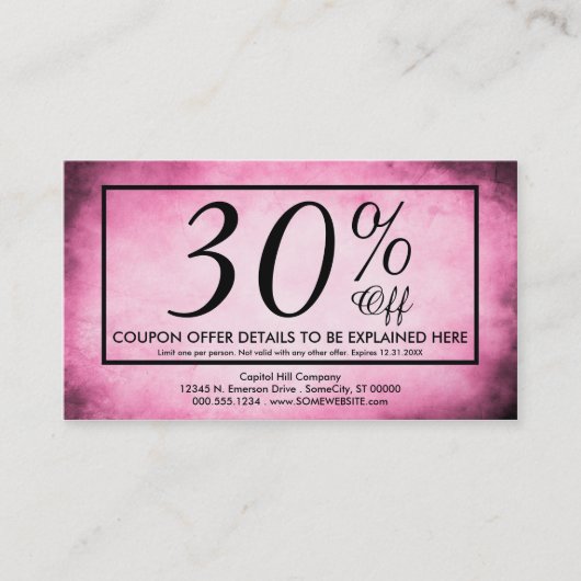 roze perkament coupon card (Voorkant)