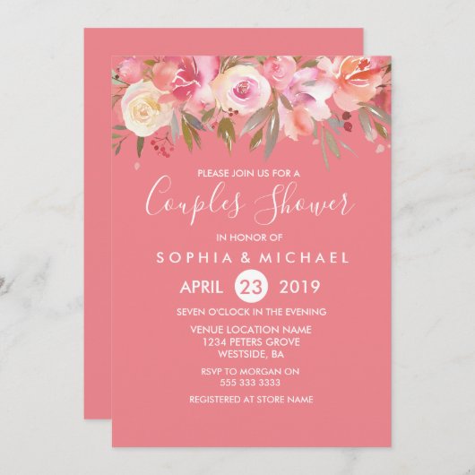 Roze perkoraal Waterverf paar schoeisel nodigt uit Kaart (Voorkant / Achterkant)