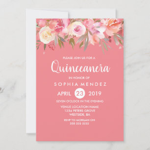 Roze perkoraalWaterverf Quinceanera nodigt uit Kaart
