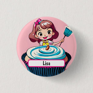 Roze perskoeken, prinses met diameter ronde button 3,2 cm