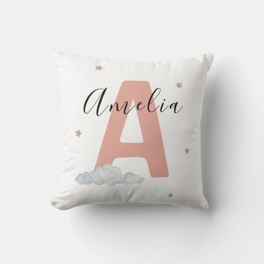 Roze Personaliseerde Baby Naam Kussen Aangepast (Voorkant)