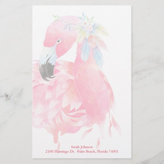  Roze Persoonlijke Stationery van Flamingo Briefpapier (Voorkant)