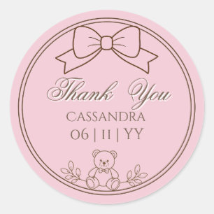 Roze Persoonlijke Teddibeer Strik Ronde Sticker