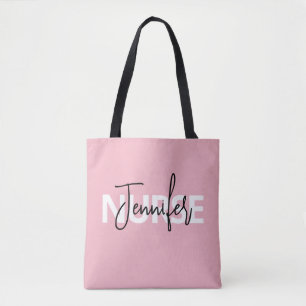 Roze Persoonlijke Typografie Verpleegster Draagtas