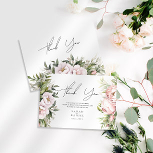 Roze Perzik Bloemen Elegante Huwelijk Bedankkaart