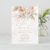 Roze perzik bloemen paasbrunch kaart (Staand voorkant)