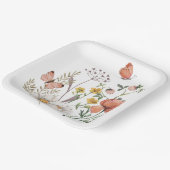 Roze Perzik Bloemen Vierkant Papieren Bordje (Gebogen)