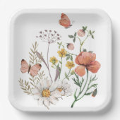 Roze Perzik Bloemen Vierkant Papieren Bordje (Voorkant)