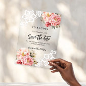 Roze perzik bloemenkant bruiloft Save the Date kaa Acryl Uitnodigingen