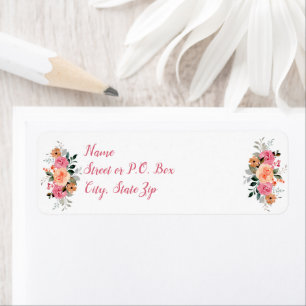 Roze Perzik Bloemige Aquarel Baby Meisje Shower Etiket