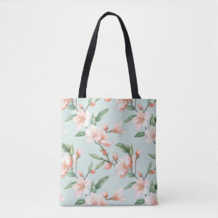 Roze perzik boom bloesem all-over-print draagtas