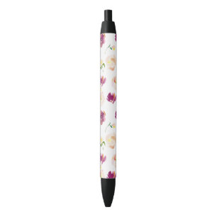 Roze Perzik Bourgondië Waterverf Bloemen Zwarte Inkt Pen