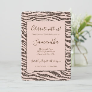 Roze Perzik Chocolade Bruine Zebraprint Glitters Kaart