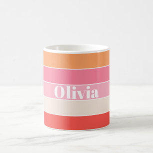 Roze Perzik Custom Zomer Kleur Block Stripes Koffiemok