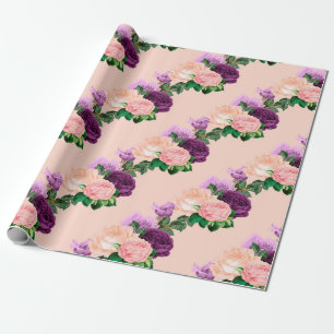 Roze Perzik en Paarse Lavendel Bloemen Cadeaupapier